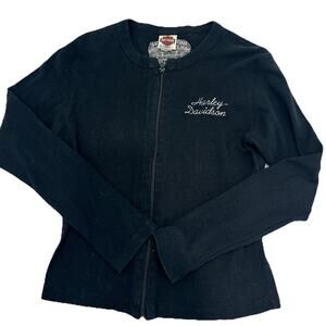 Women’s XXL Black Zip Up Harley Davidson Holoubek Sweatshirt Denton Co, Texas